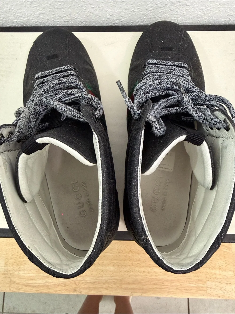 Gucci Black High-Top Sneakers with Green-Red Web Stripe
